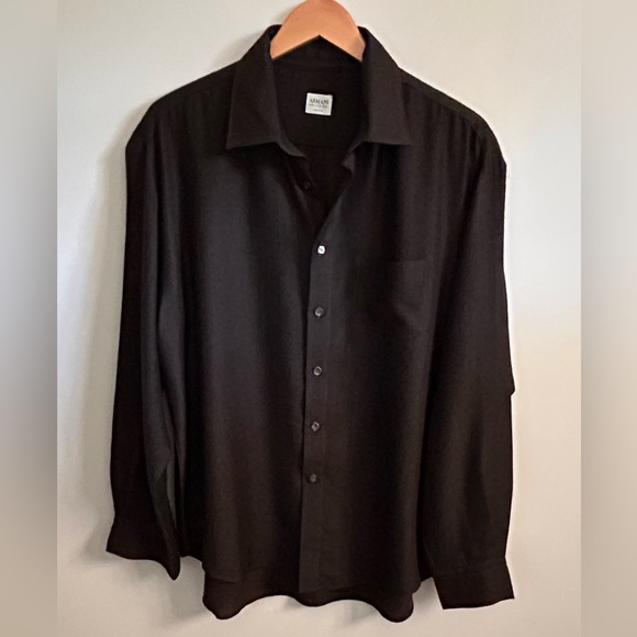 Vintage Men’s Armani Collezioni Dark Brown Cashmere & Silk Button Down Shirt L
